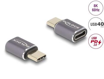 Delock USB Adaptr 40 Gbps USB Type-C PD 3.0 100 W samec na port samice 8K 60 Hz kovov