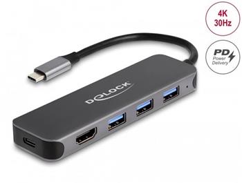 Delock 3 porty USB rozboova a vstup 4K HDMI s pipojenm USB Type-C a s PD, 85 W
