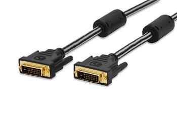 Ednet Pipojovac kabel DVI, DVI (24 + 1), 2x ferit samec/samec, 3,0 m, DVI-D Dual Link, bavlna, zlato, ern