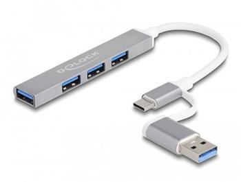 Delock 4 portov tenk USB Hub s USB Type-C nebo USB Typu-A na 3 x USB 2.0 Typ-A samice + 1 x USB 5 Gbps Typ-A samice