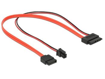 Delock Cable SATA 6 Gb/s 7 pin receptacle + 4 pin power plug > Slim SATA 13 pin receptacle 30 cm