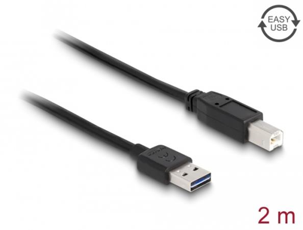 Delock Kabel EASY-USB 2.0 Typ-A samec > USB 2.0 Typ-B samec 2 m ern