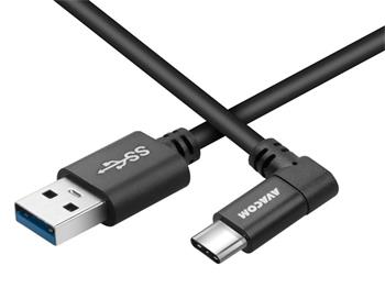 AVACOM Datov a nabjec kabel USB - USB Type-C, 100cm, konektor v hlu 90, ern
