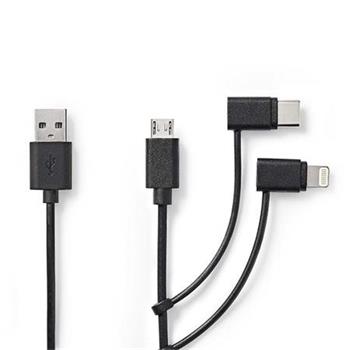 Nedis CCGL60620BK10 - USB 2.0 kabel 3v1 | USB-A Zstrka - USB-C/Micro USB-B/Apple Lighting Zstrka | 1 m | ern