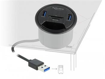 Delock 2 Port Tisch-Hub 2 x SuperSpeed USB Typ-A und Card Reader fr SD und Micro