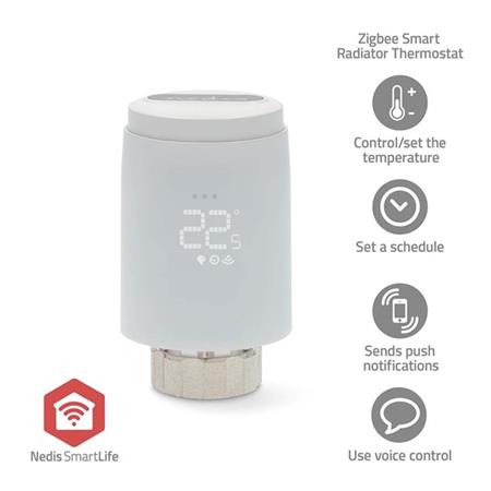 Nedis ZBHTR20WT - zen Raditor SmartLife| Zigbee 3.0 | Napjen z baterie | LED | Android / IOS