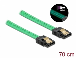 Delock Kabel SATA 6 Gb/s s UV zivm efektem, zelen, 70 cm