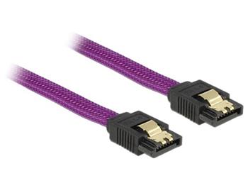 Delock SATA kabel 6 Gb/s 50 cm pm/pm, kovov svorky, fialov Premium