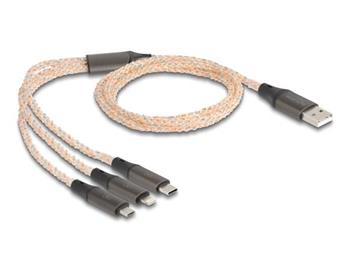 Delock Nabjec kabel USB RGB 3 v 1 z Typ-A na Lightning / Micro USB / USB Type-C, 1,20 m