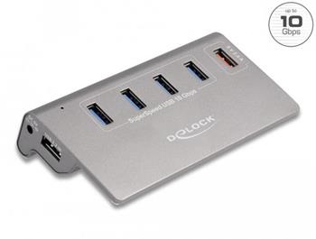 Delock Rozboova USB 10 Gbps se 4 porty USB Typu-A a jednm portem pro rychl nabjen vetn napjecho zdroje