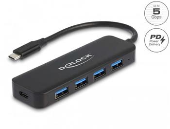 Delock Rozboova USB Type-C, 4 porty, USB 3.2 Gen 1 a s Power Delivery, 85 W