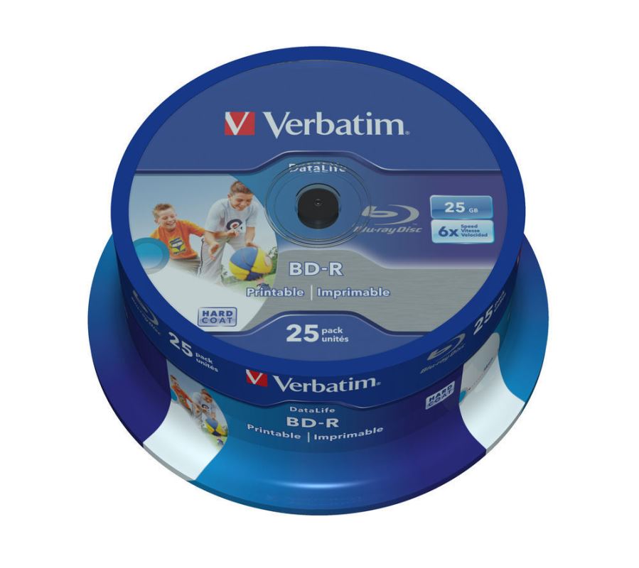 Blu-ray BD-R SL Verbatim Datalife 25GB 6x WIDE Printable 25-cake