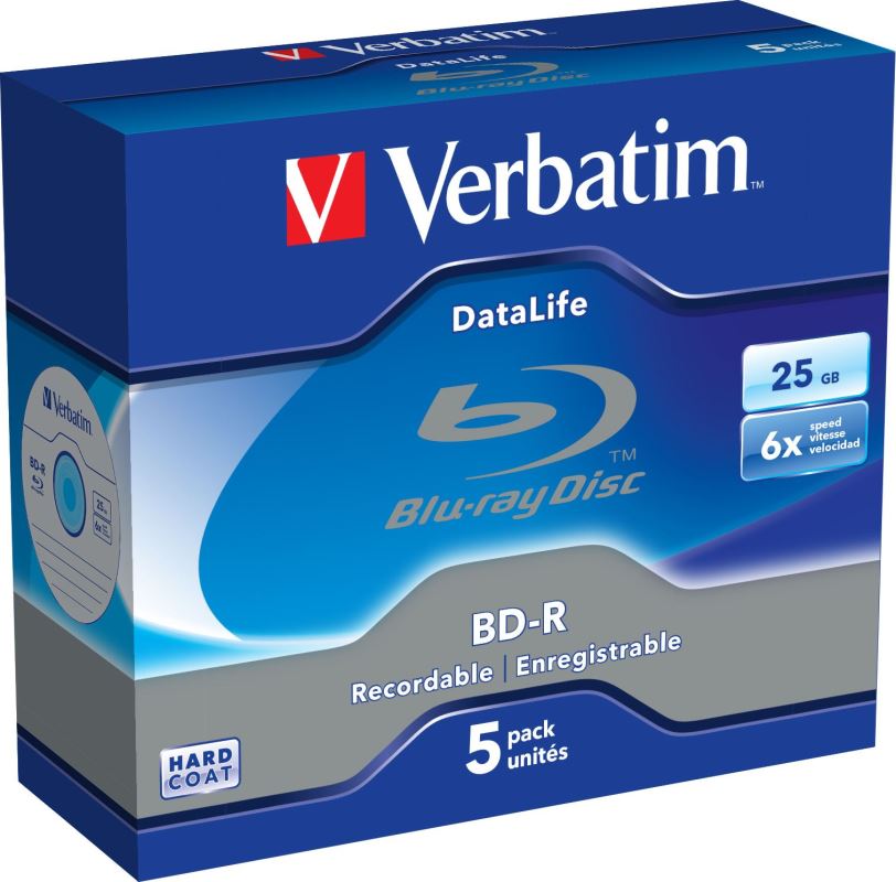 Blu-ray BD-R SL Verbatim Datalife 25GB 6x jewel box, 5ks/pack NON-ID